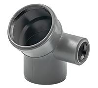 Codo reductor con derivación HT DN110×50 45° a la derecha gris | codo de PP de bajo ruido con salida lateral, resistente a productos químicos y golpes