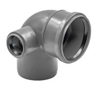 Codo reductor con derivación HT DN110×50 90° a la izquierda gris | codo de PP de 90° con conexión lateral | resistente a golpes y productos químicos, conforme a EN
