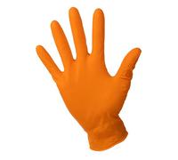 Cofan Caja de 100 guantes de nitrilo con textura diamantada | Talla: S, M, L y XL | Color: Naranja | Uso: fábricas, industrias, agricultura, etc. (Naranja, Talla L)