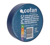Cofan Cinta aislante 180 micras Resistente a voltaje y calor Azul 19 mm x 20 m Caja 10