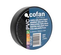 Cofan Cinta aislante 180 micras 19mmx20m Negro Caja 10 unid – Resistente al voltaje y al calor