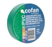 Cofan Cinta aislante 180 micras Verde 19 mm x 20 m – Resistente a voltaje, calor, ácidos y alcalinos
