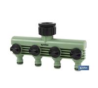Cofan Colector de Riego con 4 Salidas Ajustables para Mangueras de Jardín y Adaptador de Grifo