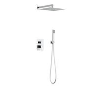Cofan Conjunto de ducha empotrada con acabado en negro mate o cromada | Rociador con 2 funciones | Ducha monomando 2 vías| Diseño cuadrado | Instalación en la pared (1, Cromado)