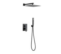 Cofan Conjunto ducha empotrada cuadrado monomando 2 vías — rociador 2 funciones, negro mate/cromado
