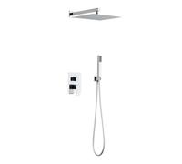 Cofan Conjunto de ducha empotrada con acabado en negro mate o cromado | Rociador con 2 funciones | Ducha monomando 2 vías| Diseño cuadrado | Instalación en la pared | Rociador y mango incluidos Chrome
