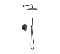 Cofan Conjunto de ducha empotrada con diseño redondo y acabado en negro mate o cromado | Rociador con 2 funciones | Ducha monomando 2 vías | Instalación en la pared | Rociador y mango incluidos Matte 
