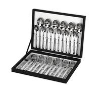 Cofan | Cubertería | Modelo Bari | Fabricado en Acero Inox 18/0 | Juego de 24 piezas | Incluye estuche negro de madera