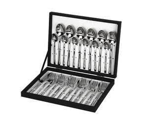 Cofan | Cubertería | Modelo Bari | Fabricado en Acero Inox 18/0 | Juego de 24 piezas | Incluye estuche negro de madera