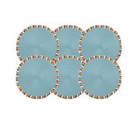 Cofan Pack de 6 salvamanteles individuales | Bajoplatos redondos | Color: azul | Salvamanteles con flecos de colores | Diámetro: 38 cm