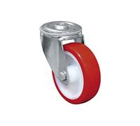 Cofan Rueda de poliuretano giratoria, agujero pasante, cojinete liso, hasta 150 kg, 80/100/125 mm