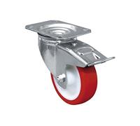 Cofan Rueda de poliuretano con freno y placa giratoria, cojinete liso, hasta 150 kg (Ø80/100/125 mm)