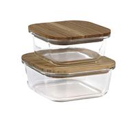 Cofan Set de 2 Fiambreras Cuadradas de Borosilicato | Modelo Bambú | Tapa de Bambú | Capacidad 520-800 ml