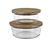 Cofan Set 2 fiambreras redondas de borosilicato Modelo Bambú - Tapas bambú 620 y 950 ml