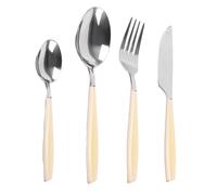 Cofan Set de 24 Cubiertos de Acero Inoxidable | Mango: Amarillo | Incluye: 6 cucharas, 6 tenedores, 6 cuchillos microdentados, 6 cucharas de postre y 1 Cesta Organizadora