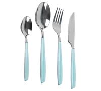Cofan Set de 24 Cubiertos de Acero Inoxidable | Mango: Azul | Incluye: 6 cucharas, 6 tenedores, 6 cuchillos microdentados, 6 cucharas de postre y 1 Cesta Organizadora