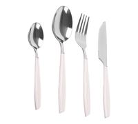 Cofan Set de 24 Cubiertos de Acero Inoxidable | Mango: Blanco | Incluye: 6 cucharas, 6 tenedores, 6 cuchillos microdentados, 6 cucharas de postre y 1 Cesta Organizadora
