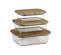 Cofan Set de 3 fiambreras rectangulares de borosilicato Modelo Bambú, tapa de bambú 640-1040-1520 ml