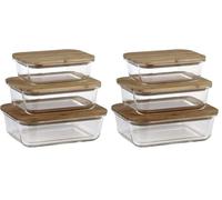 Cofan Set de 3 Fiambreras Rectangulares de Borosilicato | Modelo Bambú | Tapa de Bambú | Capacidad 640-1040-1520 ml (Paquete de 2)