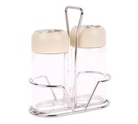 Cofan Set de sal y pimienta con soporte | Juego de 2 piezas | Frascos de vidrio borosilicato | Capacidad: 120 ml por frasco | Tapas de color beige Beige