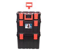 Cofan Set modular de 3 cajas de herramientas Heavy Duty con ruedas, asa telescópica, organizadores internos y cierres, Sistema apilable, Resistente a impactos, Set de 3 cajas en 1