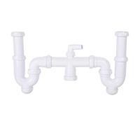 Cofan Sifón curvo doble extensible para lavabo, toma auxiliar, salida Ø32-40 mm, racores 1 1/2"
