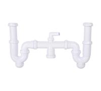 Cofan Sifón Curvo Doble Extensible para Lavabo, Con Toma Auxiliar, Salida Horizontal Ajustable Ø32-40 mm, Racores 1 1/2", Desagüe de Cocina