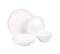 Cofan Vajilla porcelana esmaltada, 16 piezas, relieve, blanca, apta lavavajillas, microondas y horno
