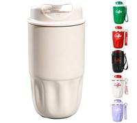 Coffee Vacuum Flask, Portable Coffee Cup, Stainless Steel Insulated Water Bottle with Lid and Handle, Hot Cold Drinkware Travel Cup Home Office Outdoor Camping Daily Use (White, 380ML)