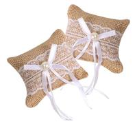 COHEALI Almohada para Anillos de Boda Durabilidad Sobresaliente y Diseño Rústico Elegante 2 Piezas de Yute Encaje para Fiestas y Aniversarios de Boda