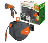 COIL Manguera de jardín con carrete automático, montaje en pared, Smart Stop, 9 funciones de pulverización, incluye pistola de agua, manguera de entrada de 2 m, 30 m
