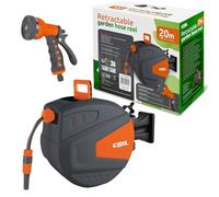 COIL Manguera de jardín con carrete de manguera automático, montaje en pared, Smart Stop, 9 modos de pulverización, incluye pistola pulverizadora, manguera de entrada de 2 m, 20 m