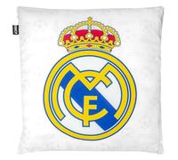 Cojín Real Madrid 40x40 cm Doble Cara | Almohada Decorativa Oficial del Real Madrid CF con Escudo y Diseño de Balón | Cojín Azul y Blanco 100% Poliéster | Regalo Ideal para Aficionados y Niños