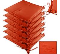 Detex Set de 6 Cojines para Sillas Naranja | 43x39cm, Cintas Sujeción, Lavable 30 °C, Grosor 5 cm, Repelente al Agua, Jardín, Balcón, Exterior, Interior