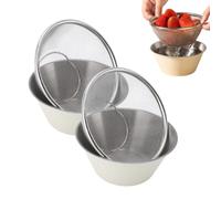 Colador de acero inoxidable 304, 2 piezas de colador microporoso de acero inoxidable con tazón para mezclar para lavar pasta de arroz, granos pequeños, escurrir pasta cocida (Beige)