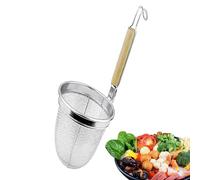 Colador de pasta de acero inoxidable - Filtro de malla de alta calidad con mango de madera | Cesta de cocina de 35 x 14 cm para fideos de arroz, pasta, olla caliente, herramienta de colador de cocina