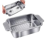 Colador extensible Linkidea, cesta coladora de acero inoxidable sobre el fregadero, lave verduras y frutas, escurra pasta cocida y platos secos (8¼" de ancho x 13¾" - 17¼" de largo x 3½" de alto)