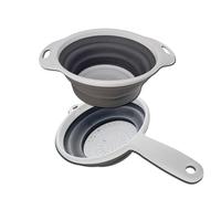 Colador Plegable de Silicona 20 cm - 2 Piezas, Escurridor Plegable con Mango/Asas, Ideal para Pasta, Verduras y Frutas - Color Blanco y Gris (COLADOR Mango 20CM + COLADOR Asas 20 CM)
