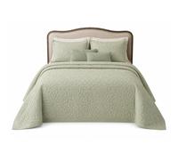Colcha 100% algodón con relieve verde musgo modelo versalles - Elegancia natural para vestir tu dormitorio - con 2 funda de Cojín de 50x70 incluida Bed 150cm
