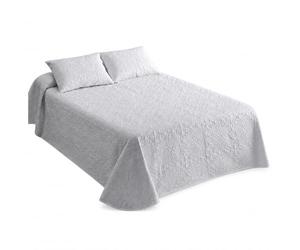 Colcha Bouti Blanca, diseño FLORAL,100% Microfibra Extra Suave Termosellada, Cubrecama Moderno y elegante tejido Fino, para Primavera o Verano. Incluye dos fundas de cojín - Cama 200 cm (300x270)