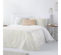 Colcha Bouti Reversible | Estampado de Flores y Cuadro Vichy | Relleno Ligero 100g | Cama de 105-200x270cm | Set con Fundas de Cojín | Esquinas Redondeadas | Cyntia Caldera