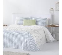Colcha Bouti Reversible | Estampado Reversible | Relleno Ligero 100g para Verano | Cama de 90-180x270cm | Set con Fundas de Cojín | Esquinas Redondeadas | Cyntia Azul