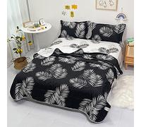 Colcha de Verano Colcha Acolchada para Cama, Multiuso Edredón Manta de Dormitorio Reversible Suave y Cómoda Colchas para Primavera Cama Matrimonio Individual (Hojas Blanco Negro,180x220cm)