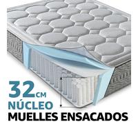 Colchón Viscoelástico LuxiaBed Royal Fresh Alturas 32 cm - Confort + Firmeza Media + Adaptabilidad - Higiénico y Transpirable - Color Gris Hybrid springs 105 x 190cm