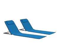 Colchoneta de playa plegable, 2 unidades, chaise longue, muebles de jardín, tumbona, tumbona, jardín, balcón, piscina, terraza, playa, con reposacabezas, acero y tela azul