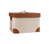 Colcolo Cesta de Almacenamiento Caja Organizador Contenedor Baúl con Tapa de Cuero Exterior Trenzado con Asa Forro Interior Protegido Adecuada para Dormitorio, Blanco Y Marrón, Pequeño