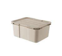 Colcolo Contenedor de Almacenamiento Exterior Caja Organizador Recipiente Baúl con Tapa Plástico Moldeado Apilable con Encaje Seguro para Proteger Objetos, Caqui, 32.3 25.5 14.6 9L