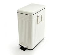 Colcolo Cubo de Basura con Pedal Rectangular Estrecho Contenedor Papelera Bidón con Cubo Interno Desmontable y Asa Apertura con Pedal Higiénica Mango Lateral, Blanco Crema, 10L Rectangular