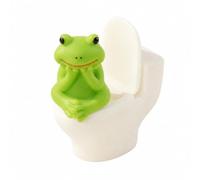 Colcolo Figura Animal Dibujos en Inodoro Miniatura Coleccionable Adorno Escritorio con Personaje Sentado Compacta Estatua Pequeña para Coleccionistas, Rana