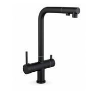 Colcolo Grifo de Cocina para Fregadero Mezclador Monomando Agua Purificada Aislada de Caliente Fría Latón y Válvula de Cerámica Extraíble y Giratorio Adecuado, Negro Puro